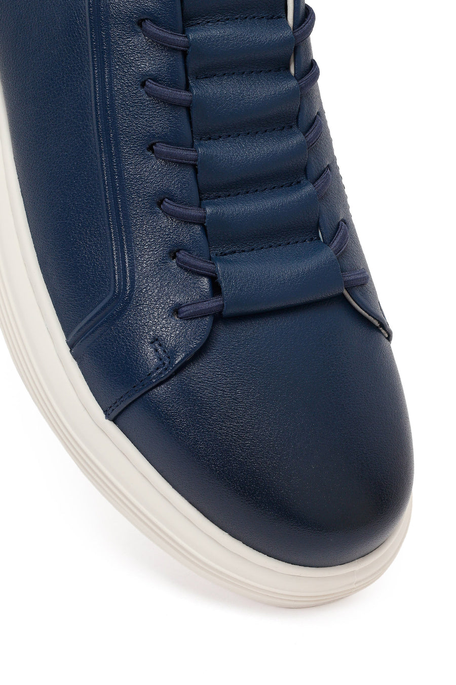 Erkek Lacivert Bağcıklı Deri Sneaker