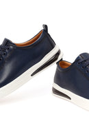 Erkek Lacivert Bağcıklı Deri Sneaker | Derimod