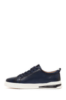 Erkek Lacivert Bağcıklı Deri Sneaker | Derimod