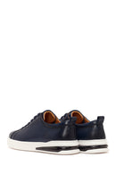 Erkek Lacivert Bağcıklı Deri Sneaker | Derimod