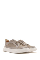 Men's Beige Lace-up Thick-Sole Fabric Sneaker | Derimod
