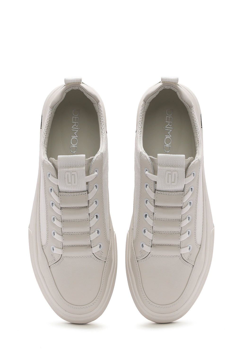 Erkek Beyaz Bağcıklı Kalın Tabanlı Deri Sneaker