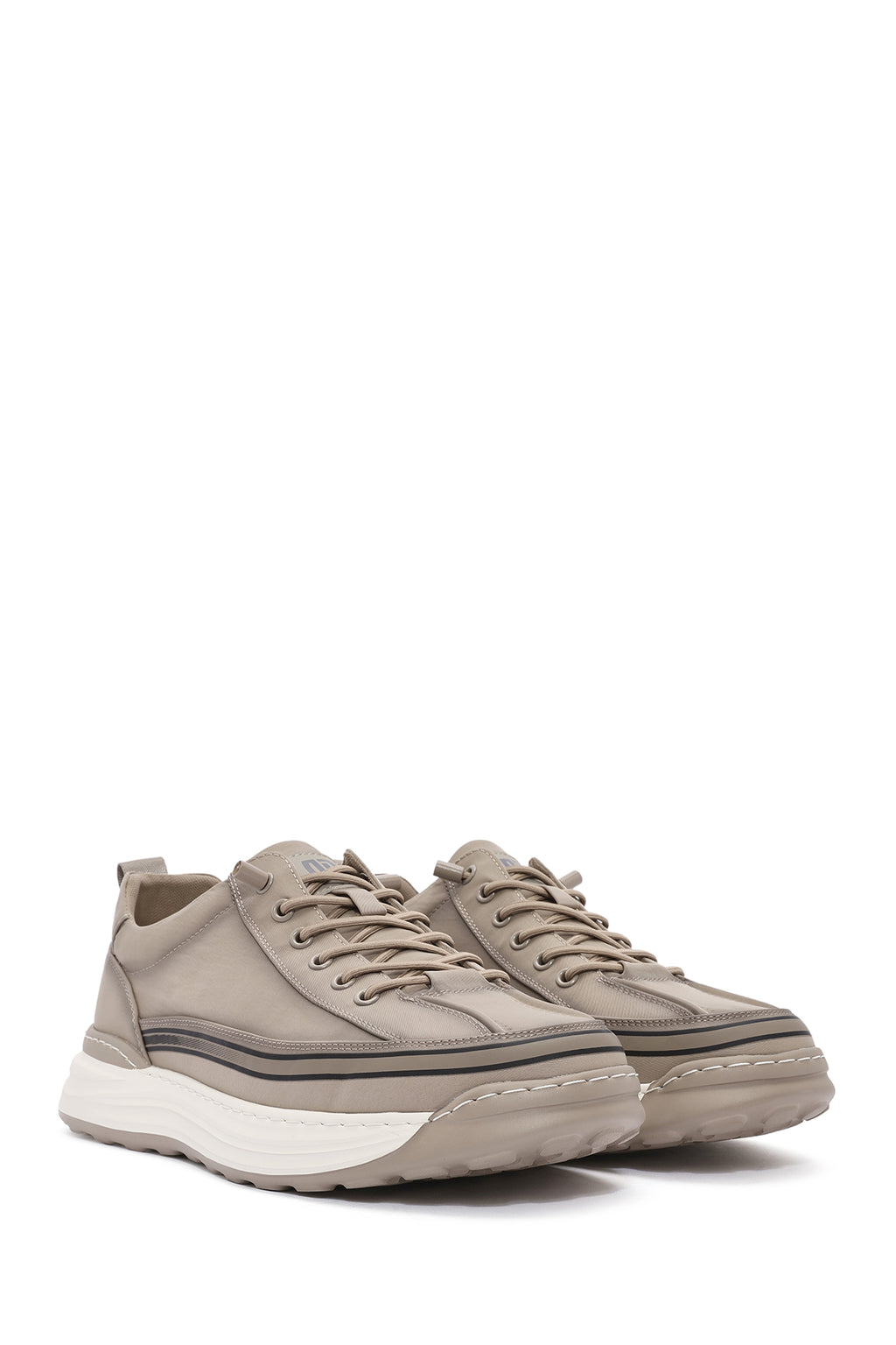 Erkek Bej Bağcıklı Kalın Tabanlı Kumaş Sneaker