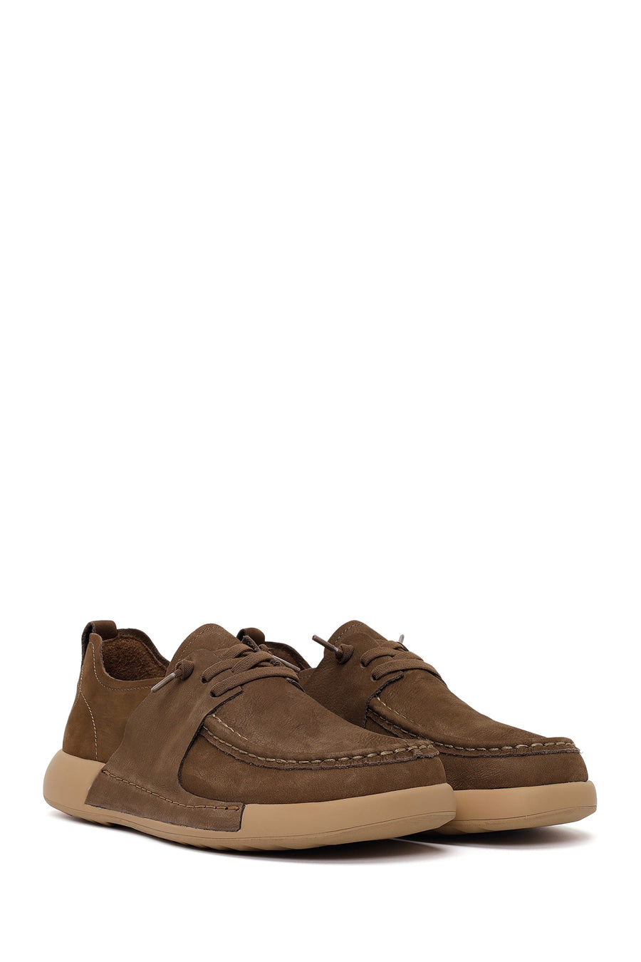 Male Khaki Lace-up Nubuck Leather Casual Shoes