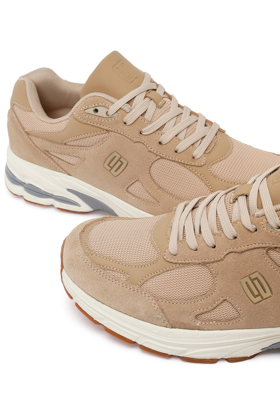 Male Beige Lace-Up Thick-Soled Suede Leather Sneaker