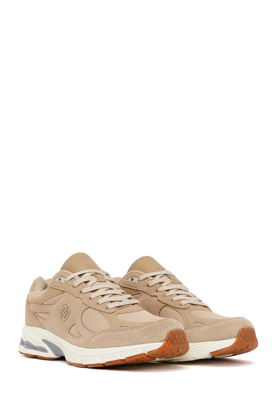 Male Beige Lace-Up Thick-Soled Suede Leather Sneaker