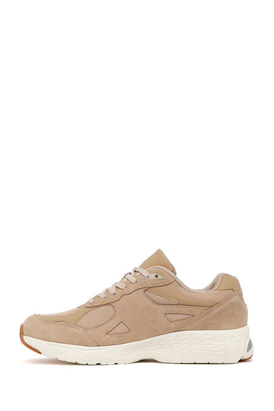 Male Beige Lace-Up Thick-Soled Suede Leather Sneaker