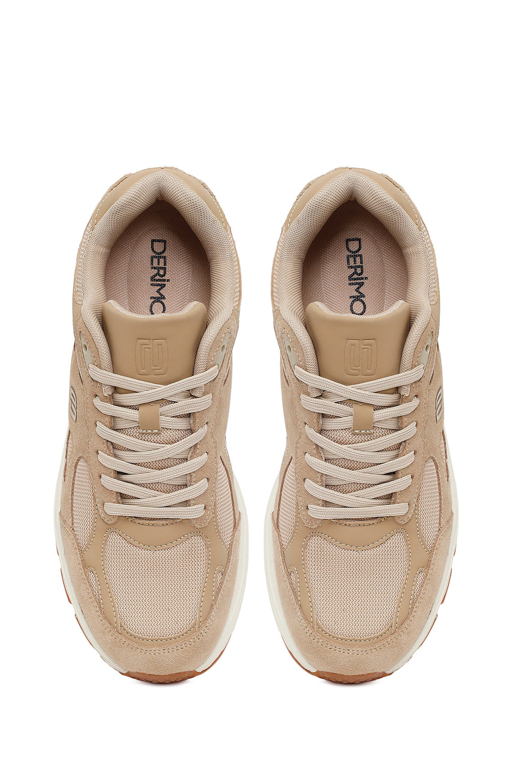 Erkek Bej Bağcıklı Kalın Tabanlı Süet Deri Sneaker