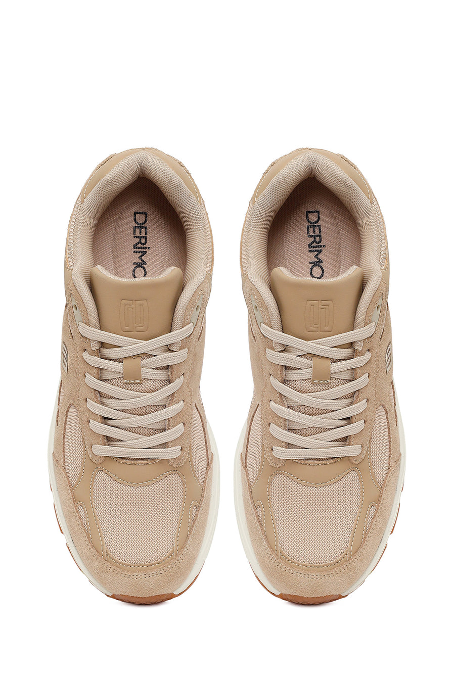 Male Beige Lace-Up Thick-Soled Suede Leather Sneaker