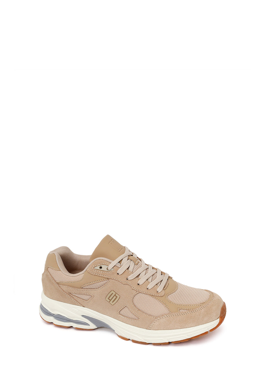 Male Beige Lace-Up Thick-Soled Suede Leather Sneaker