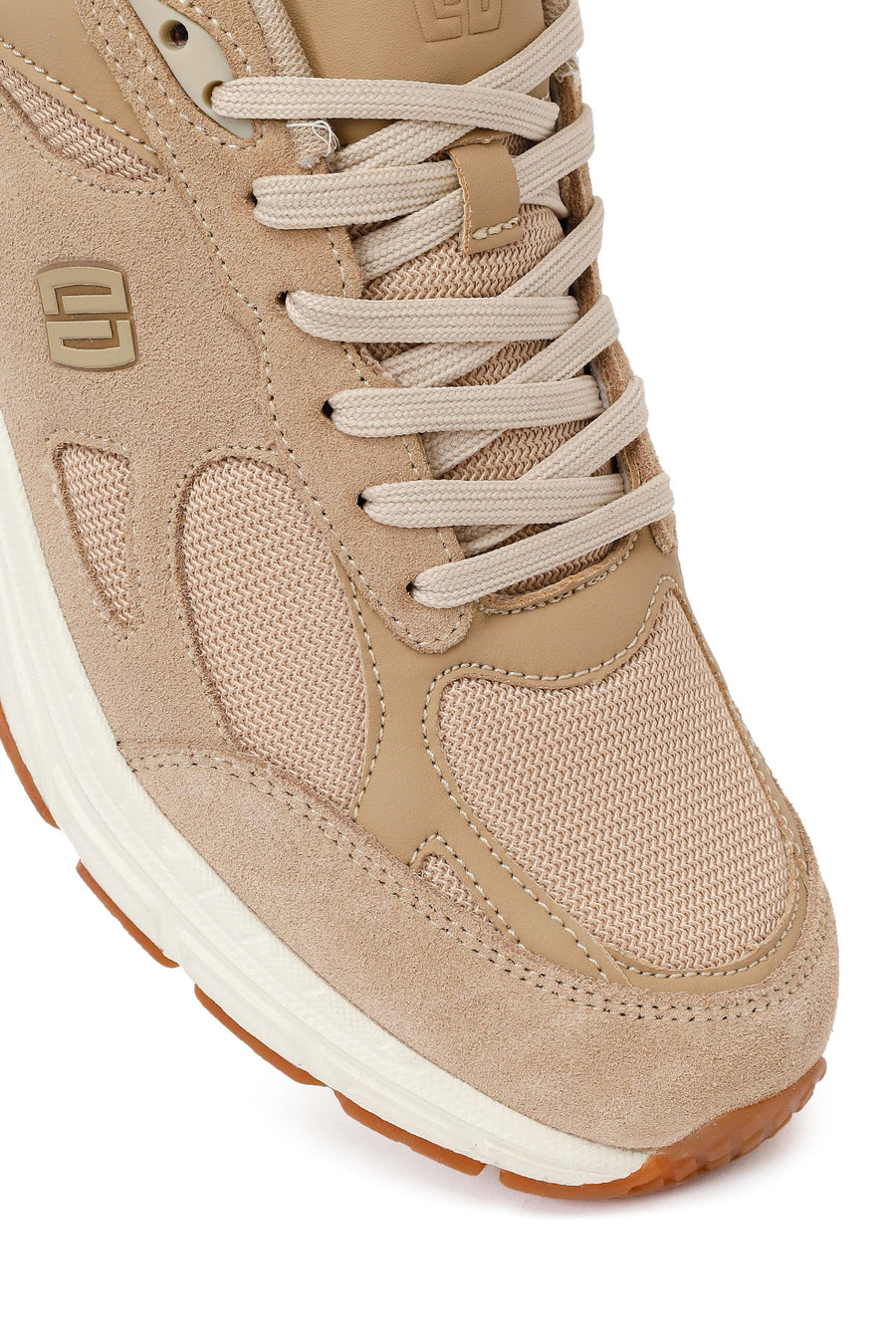 Male Beige Lace-Up Thick-Soled Suede Leather Sneaker