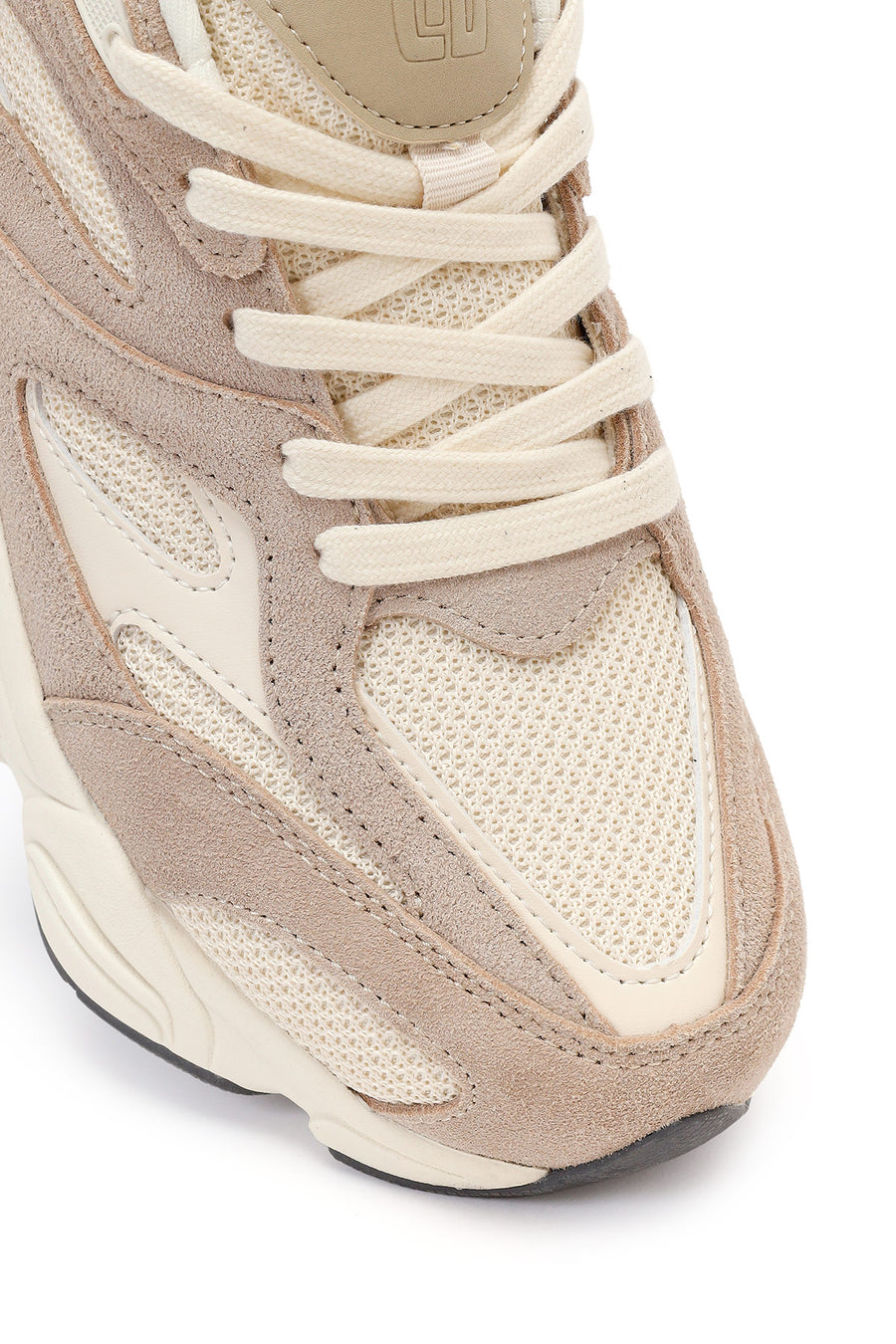 Men's Beige Lace-Up Thick-Sole Leather Sneaker