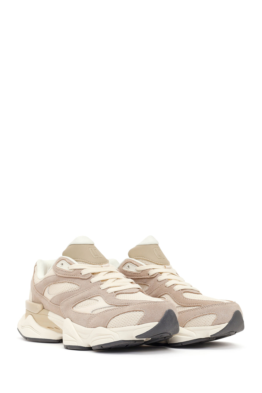 Men's Beige Lace-Up Thick-Sole Leather Sneaker