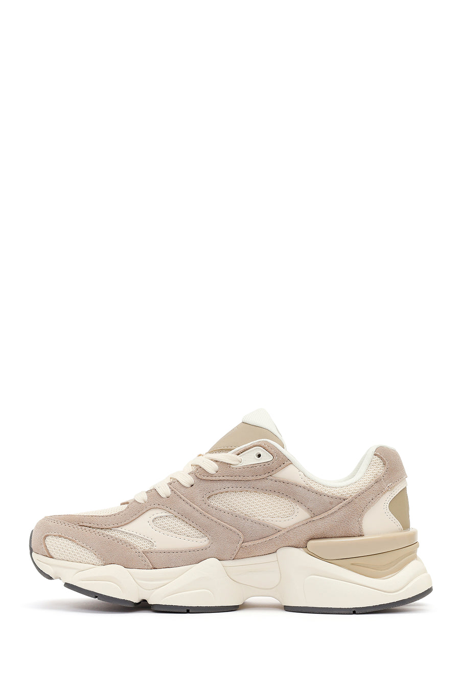 Men's Beige Lace-Up Thick-Sole Leather Sneaker