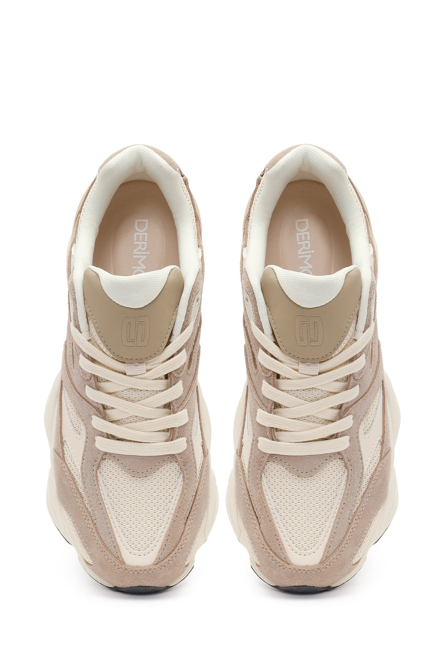 Men's Beige Lace-Up Thick-Sole Leather Sneaker