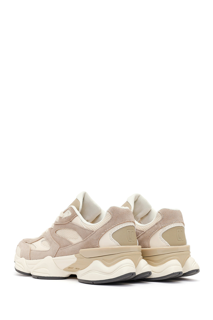 Men's Beige Lace-Up Thick-Sole Leather Sneaker