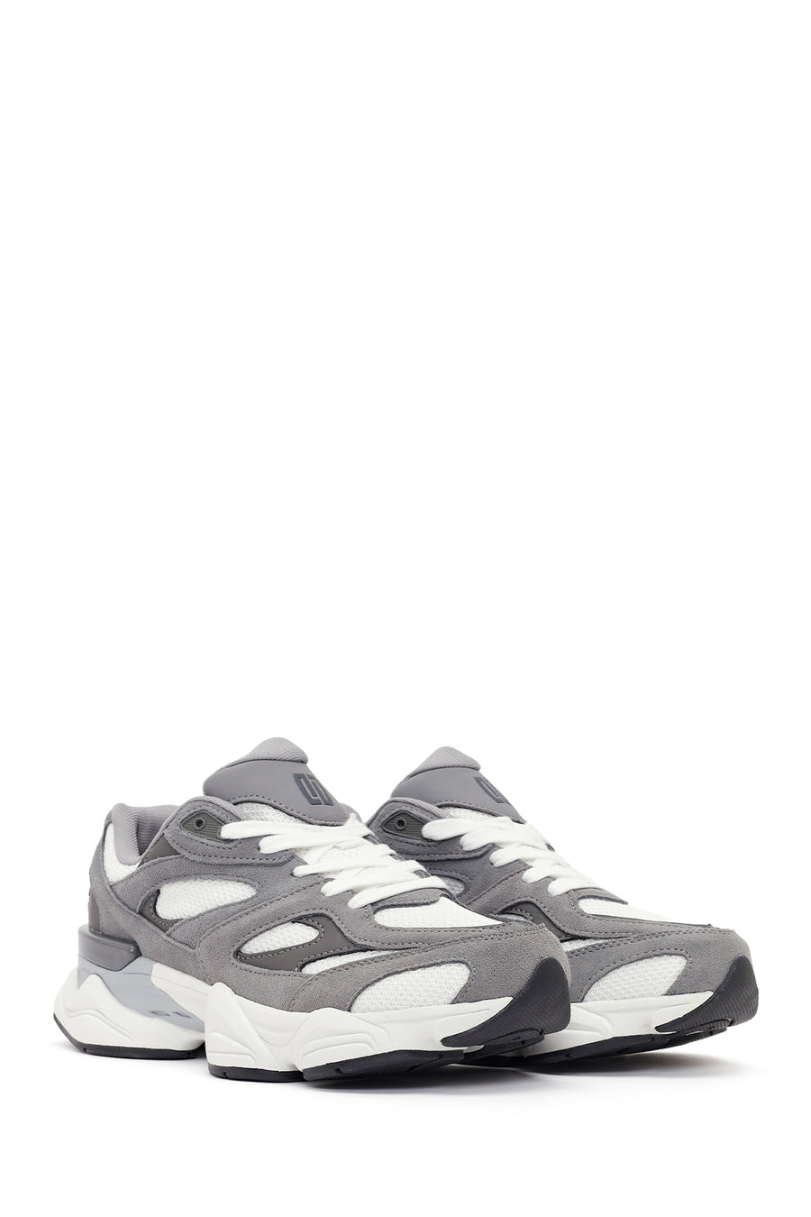Men's Grey Lace-Up Chunky Leather Sneaker