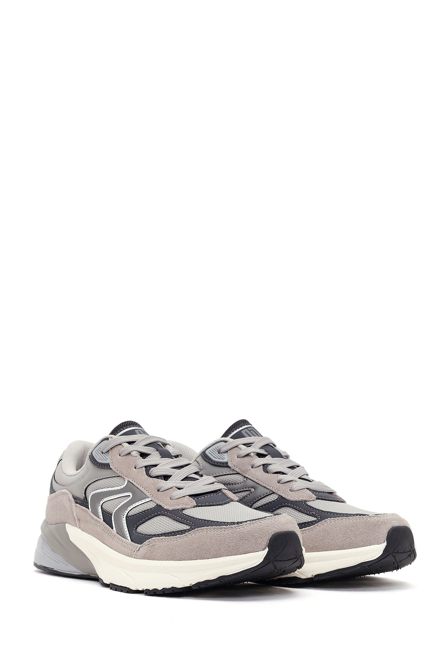 Male Gray Thick-Soled Lace-Up Leather Sneakers