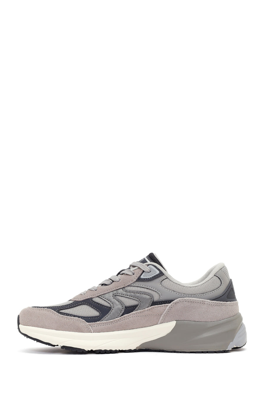 Male Gray Thick-Soled Lace-Up Leather Sneakers