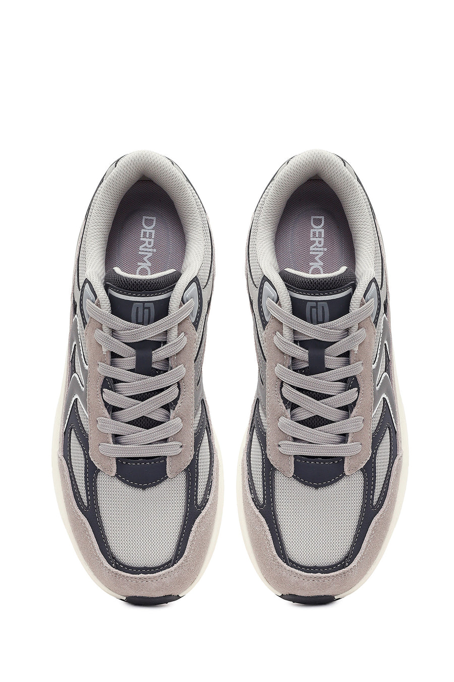 Male Gray Thick-Soled Lace-Up Leather Sneakers
