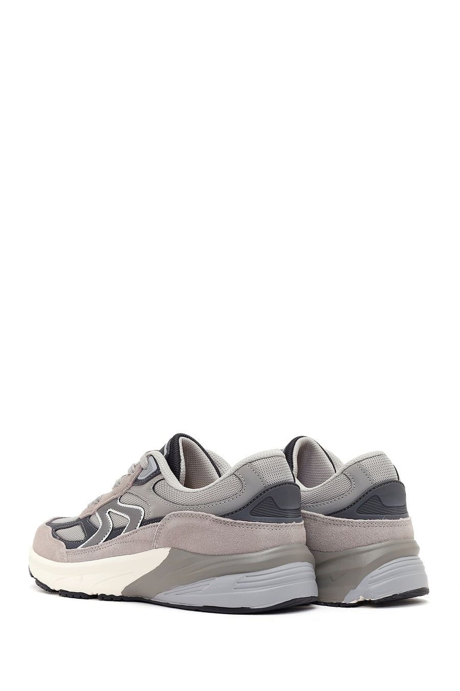 Male Gray Thick-Soled Lace-Up Leather Sneakers