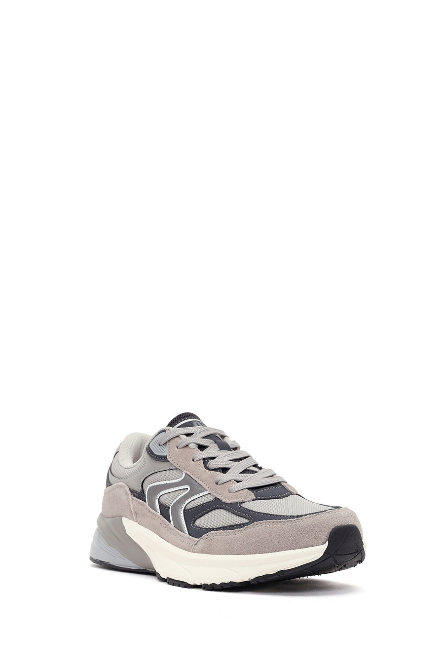 Male Gray Thick-Soled Lace-Up Leather Sneakers
