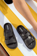 Erkek Siyah Çift Tokalı Terlik | Derimod