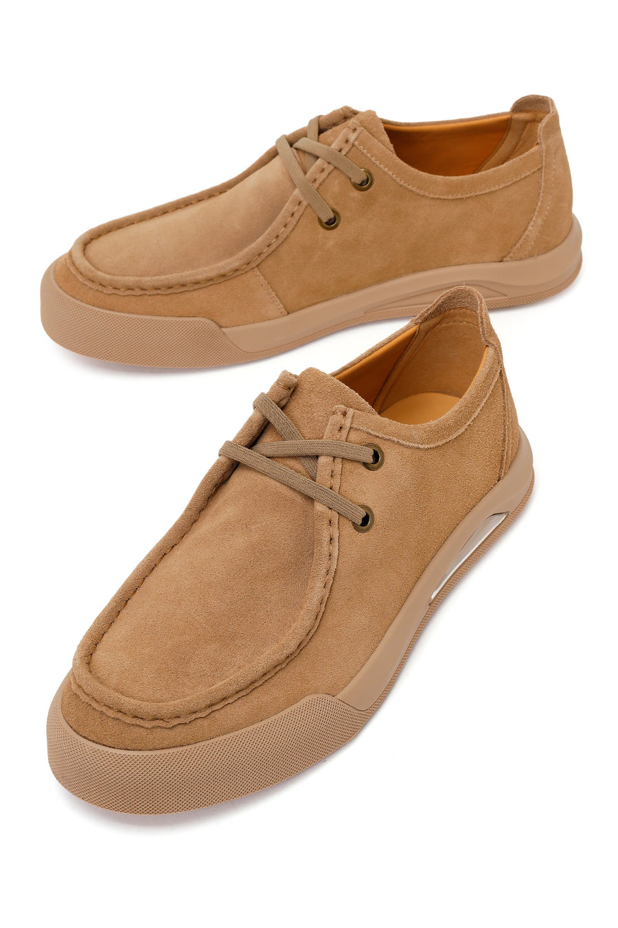 Male Beige Lace-Up Thick-Soled Suede Leather Casual Shoes