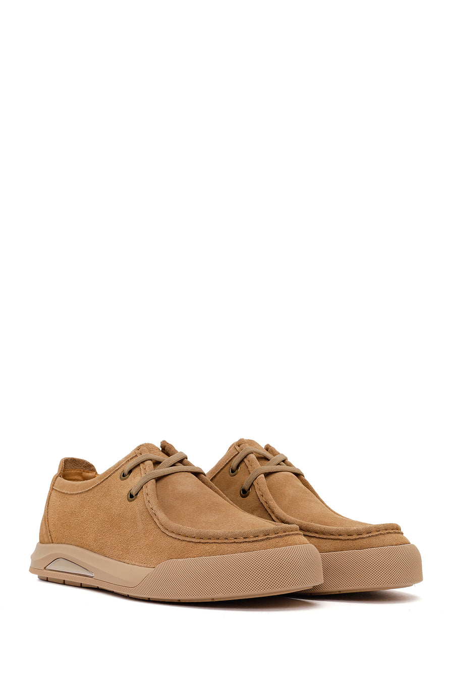 Male Beige Lace-Up Thick-Soled Suede Leather Casual Shoes