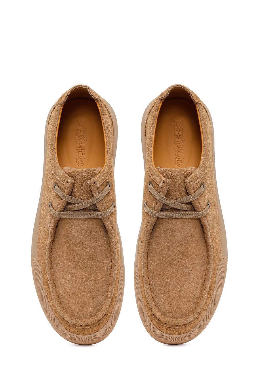 Male Beige Lace-Up Thick-Soled Suede Leather Casual Shoes