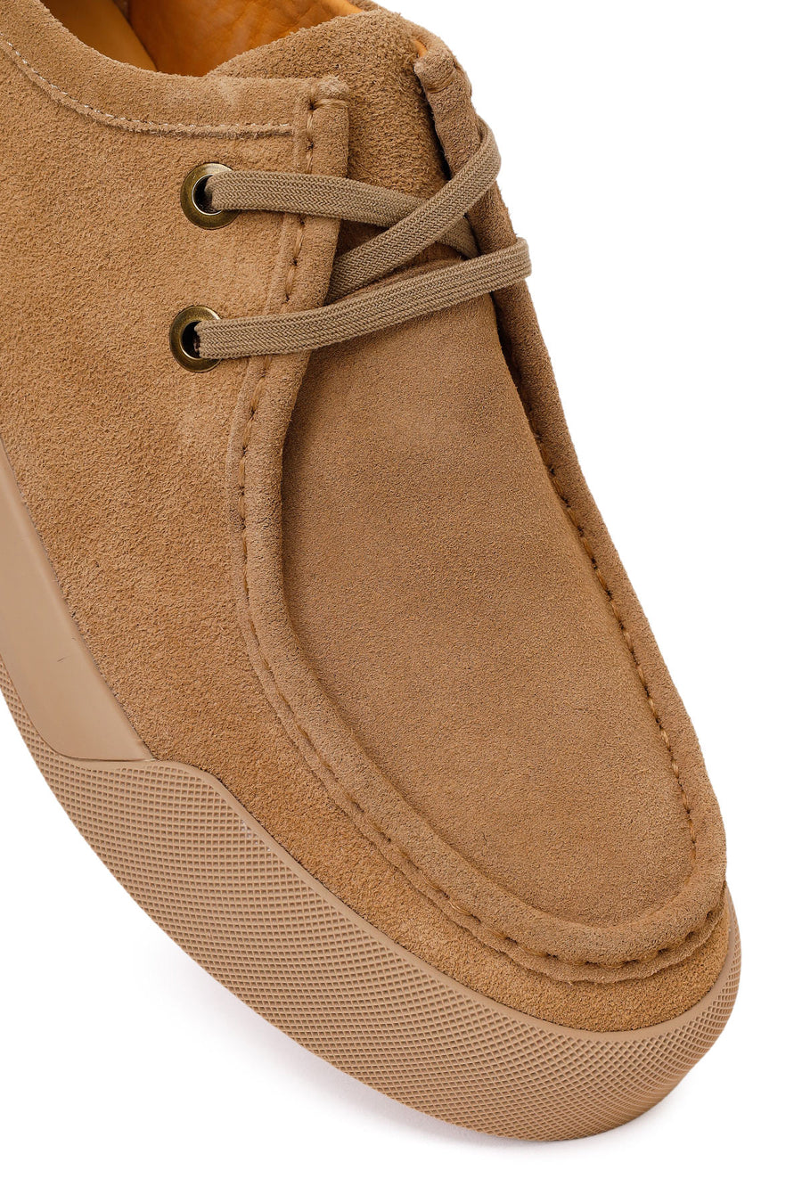 Male Beige Lace-Up Thick-Soled Suede Leather Casual Shoes