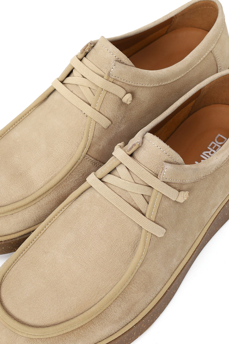 Male Beige Lace-Up Nubuck Leather Casual Shoes