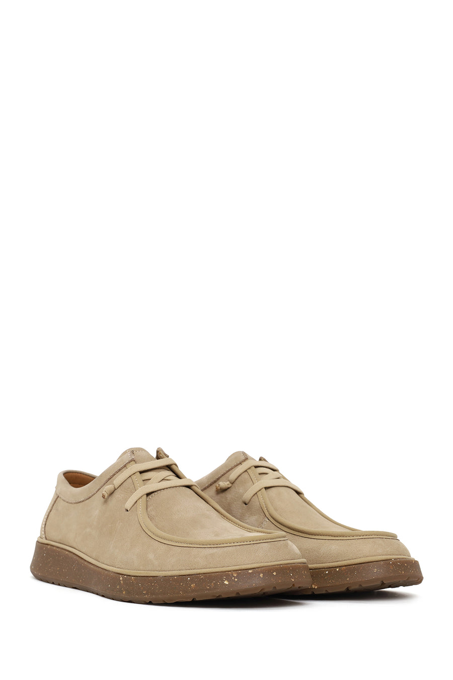 Male Beige Lace-Up Nubuck Leather Casual Shoes