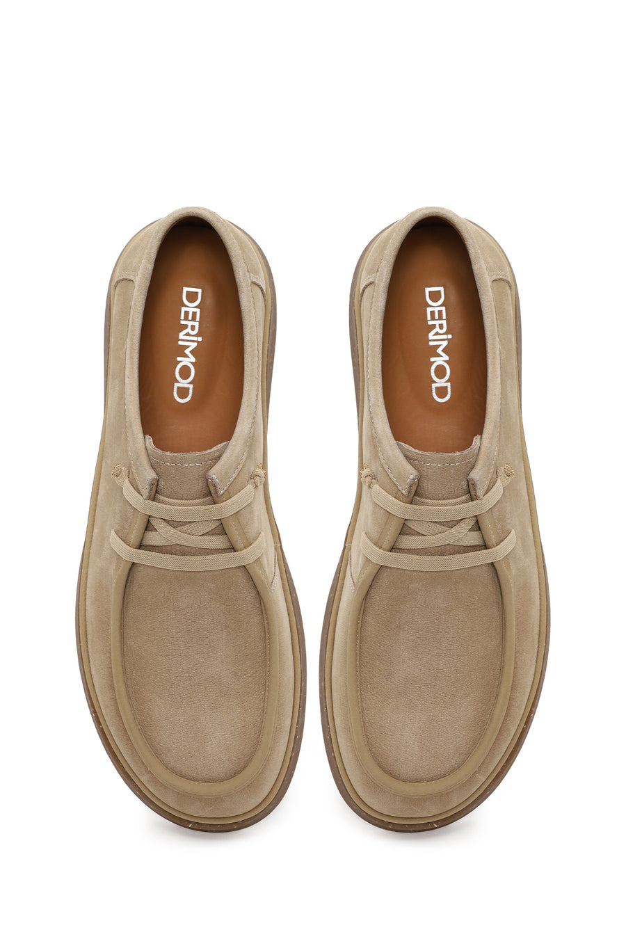 Male Beige Lace-Up Nubuck Leather Casual Shoes