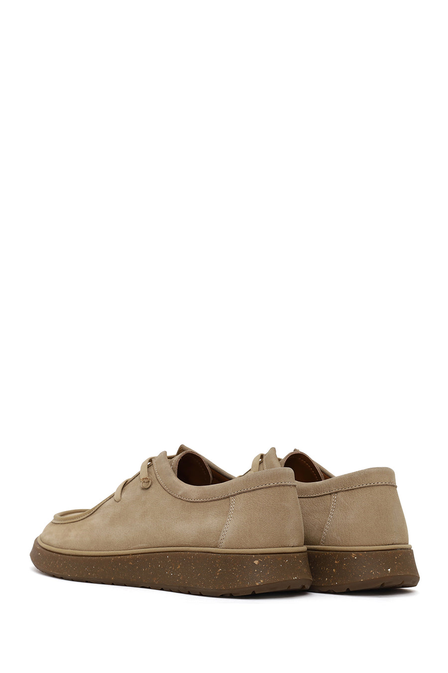 Male Beige Lace-Up Nubuck Leather Casual Shoes