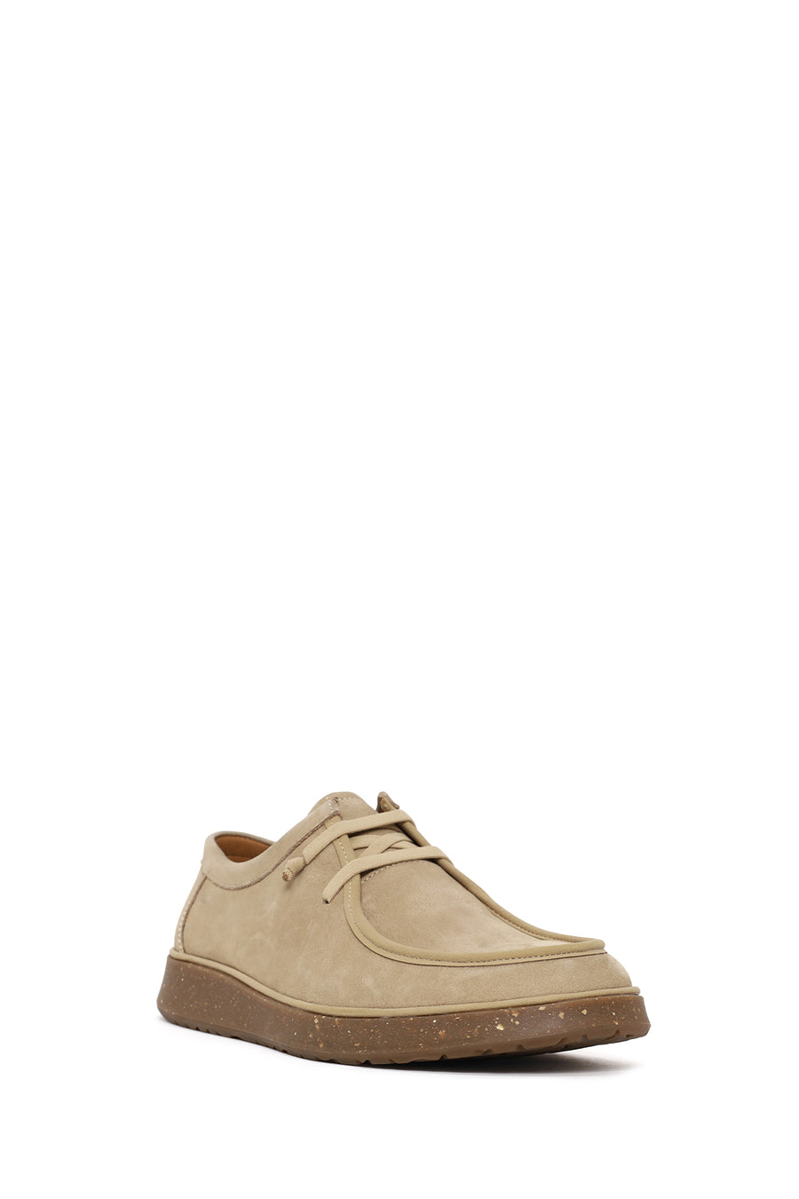 Male Beige Lace-Up Nubuck Leather Casual Shoes