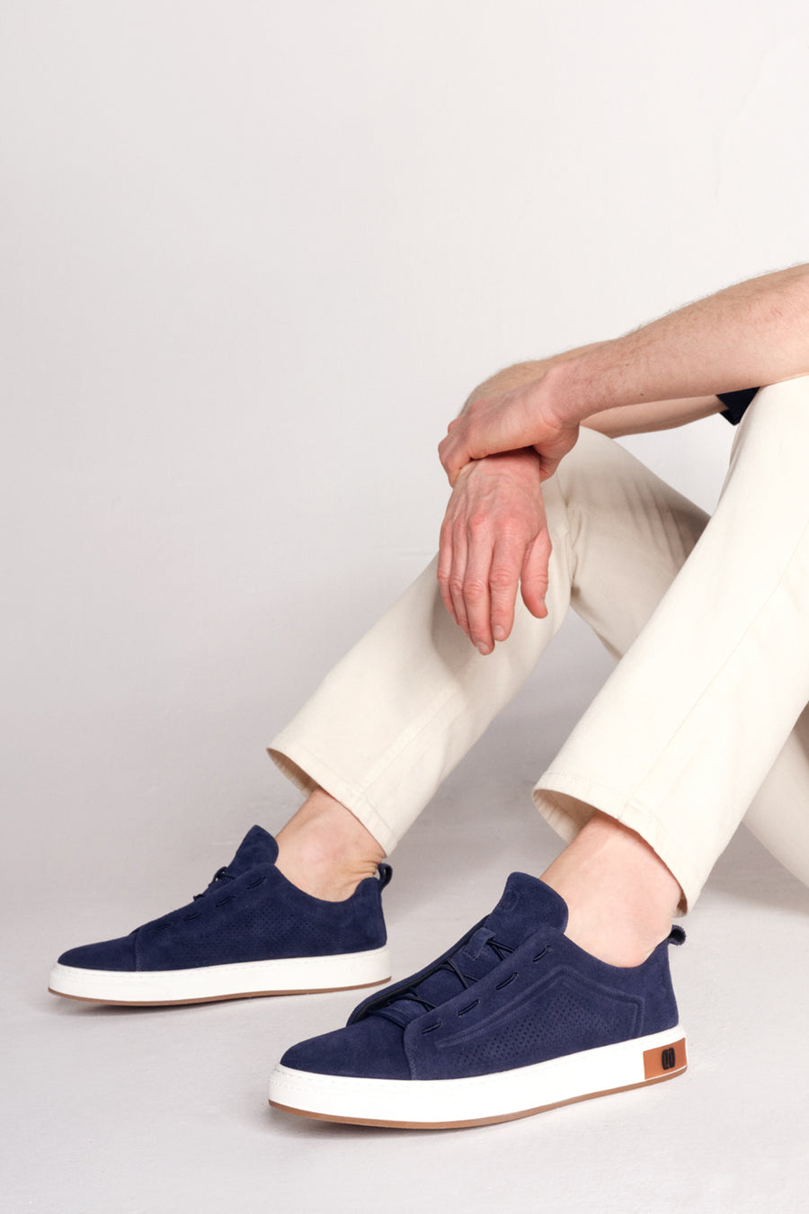 Male Navy Lace-Up Suede Leather Sneaker