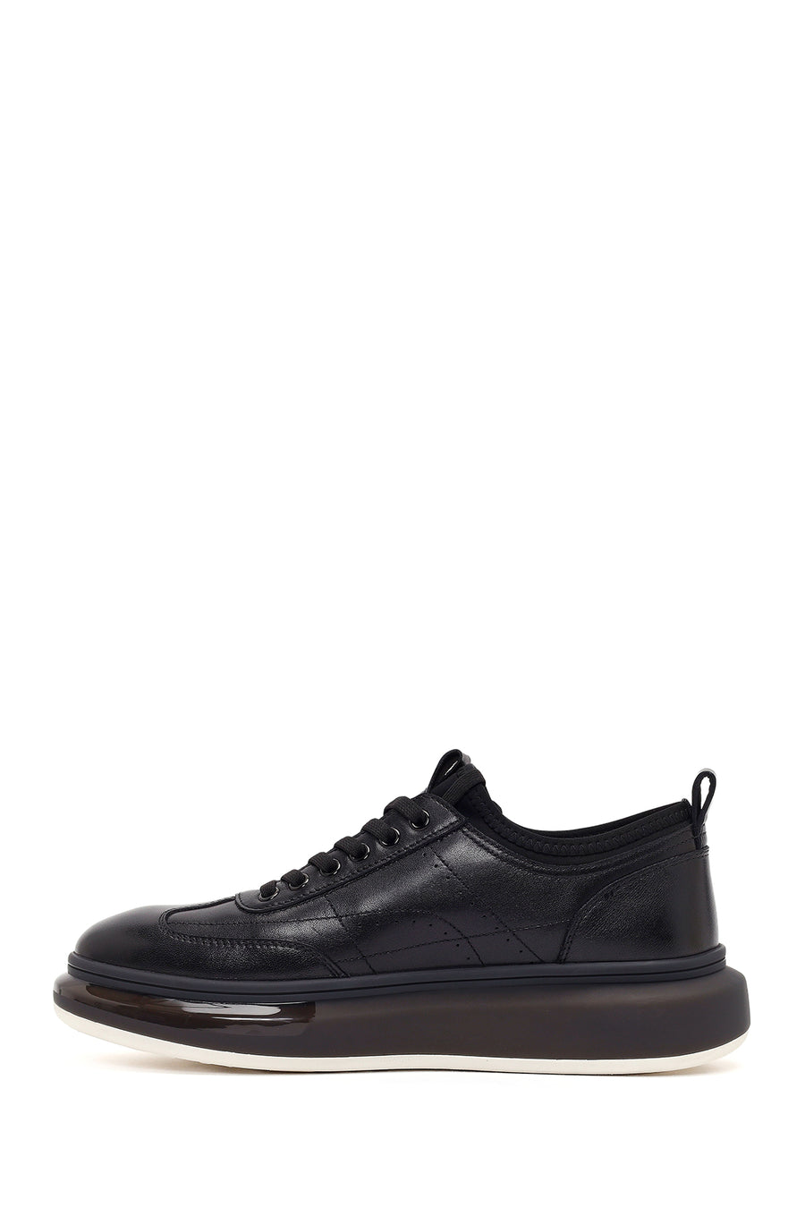 Men's Black Lace-up Thick-Sole Leather Sneaker
