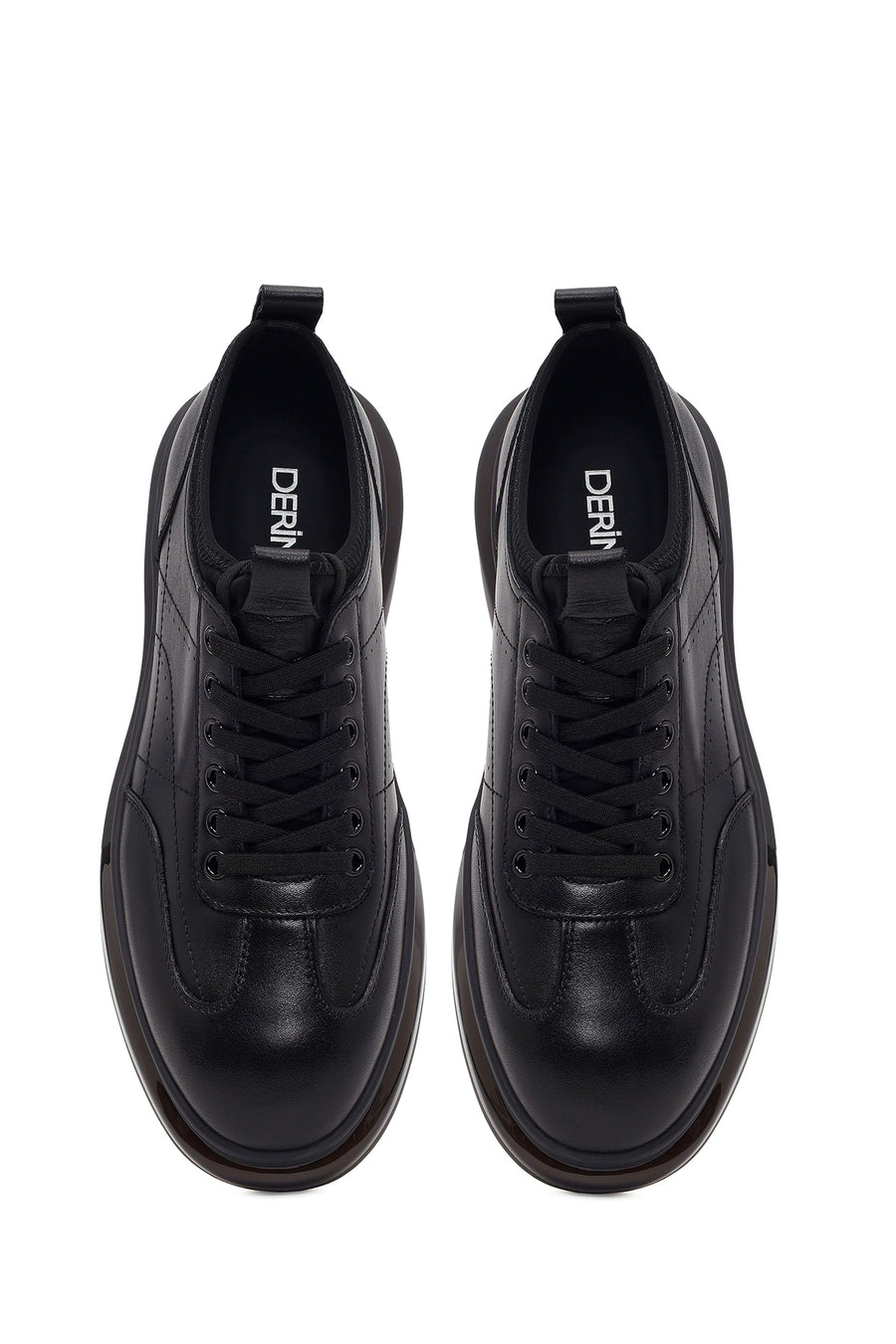 Men's Black Lace-up Thick-Sole Leather Sneaker