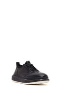 Men's Black Lace-up Thick-Sole Leather Sneaker | Derimod