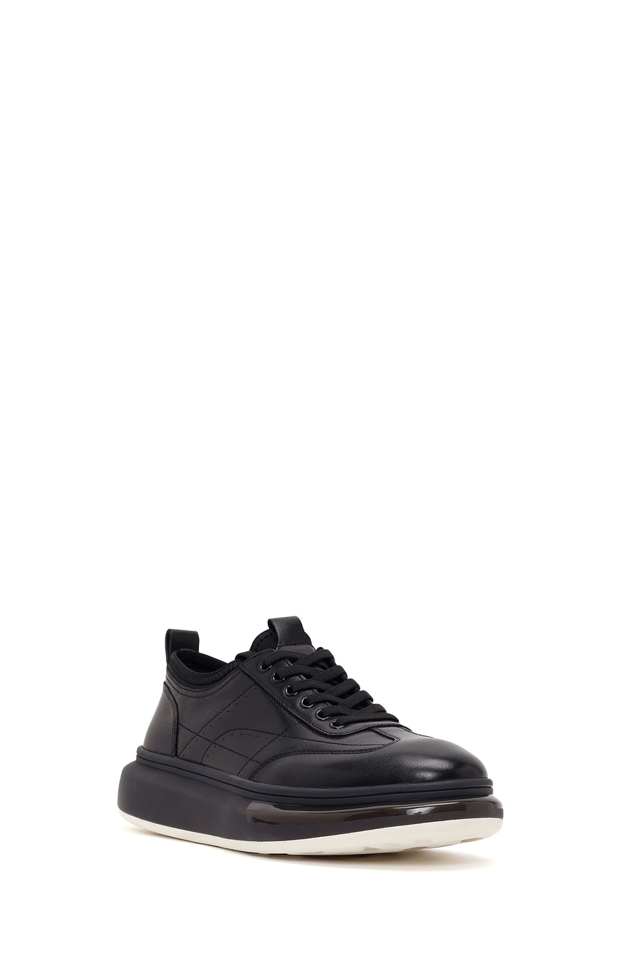 Men's Black Lace-up Thick-Sole Leather Sneaker