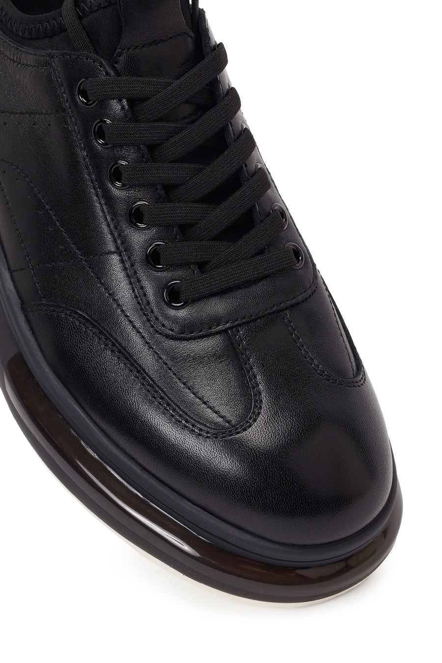 Men's Black Lace-up Thick-Sole Leather Sneaker