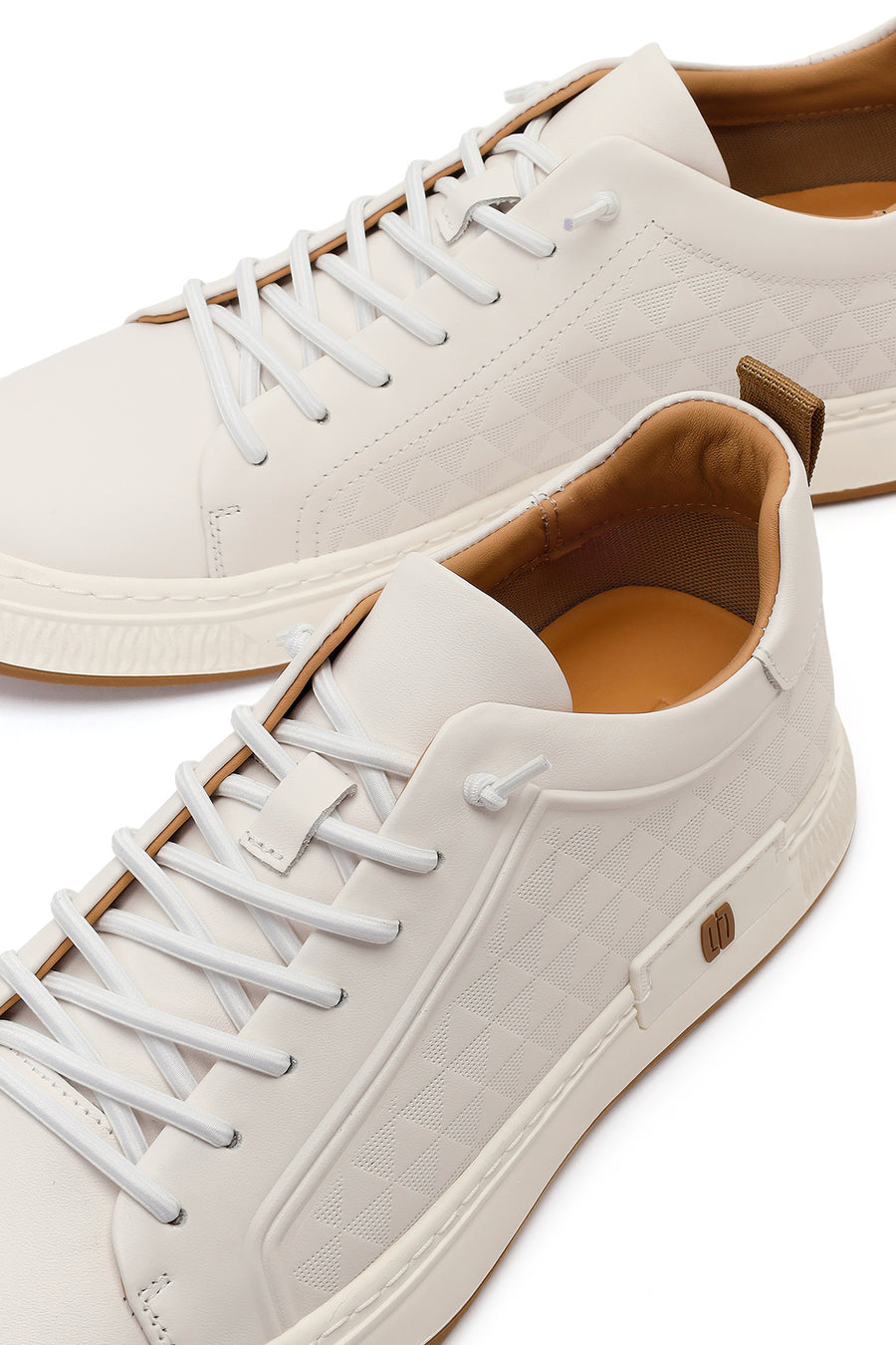 Men's White Lace-Up Printed Leather Sneaker