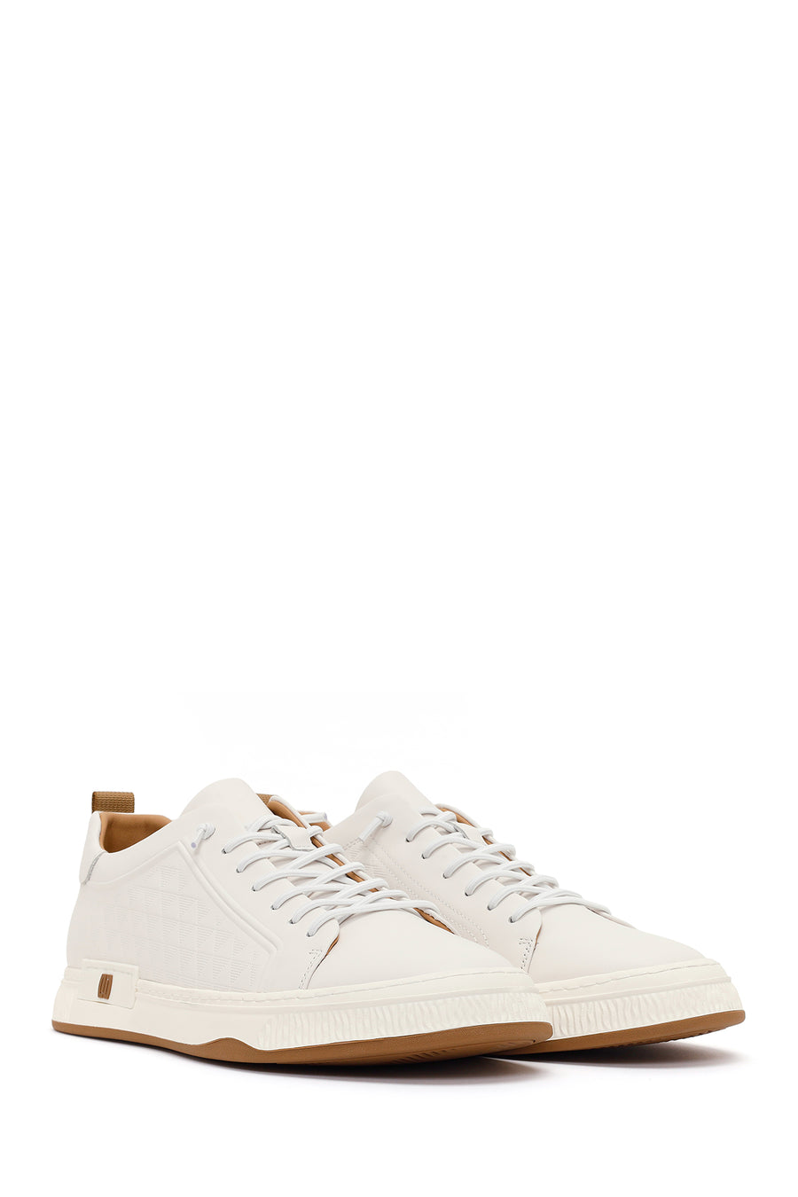Men's White Lace-Up Printed Leather Sneaker