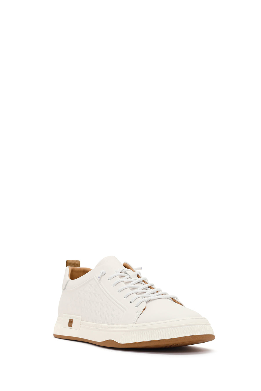 Men's White Lace-Up Printed Leather Sneaker