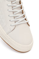Erkek Beyaz Bağcıklı Baskılı Deri Sneaker | Derimod