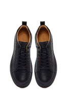 Erkek Siyah Bağcıklı Baskılı Deri Sneaker | Derimod