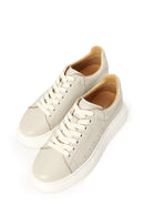 Erkek Beyaz Bağcıklı Kalın Tabanlı Desenli Deri Sneaker | Derimod