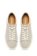 Erkek Beyaz Bağcıklı Kalın Tabanlı Desenli Deri Sneaker | Derimod