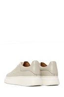 Erkek Beyaz Bağcıklı Kalın Tabanlı Desenli Deri Sneaker | Derimod